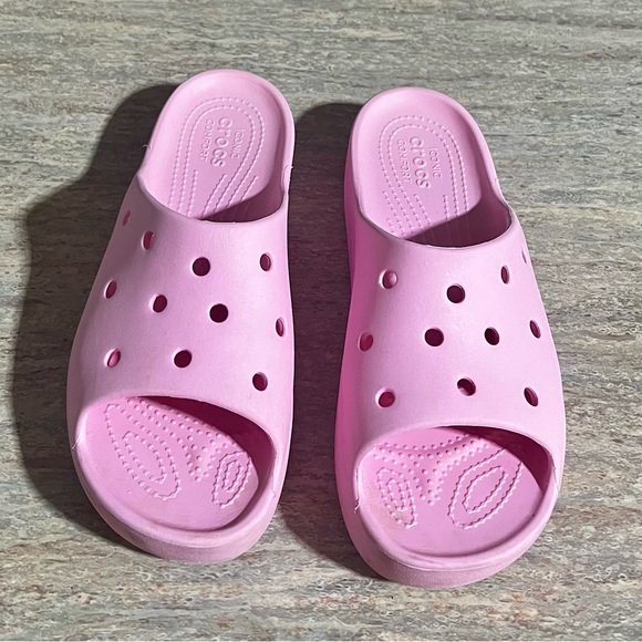 CROCS Light Pink Open Toe Platform Slide Sandals - Picture 1 of 12